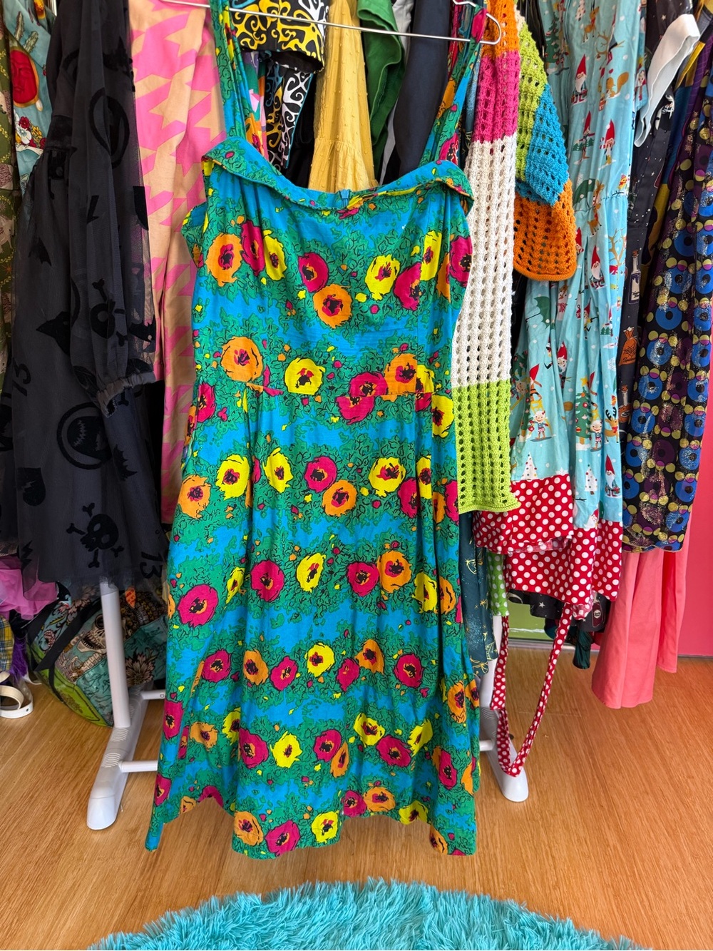 Emily and Fin Vibrant Teal Floral Midi Dress - Bright Multi Floral Print